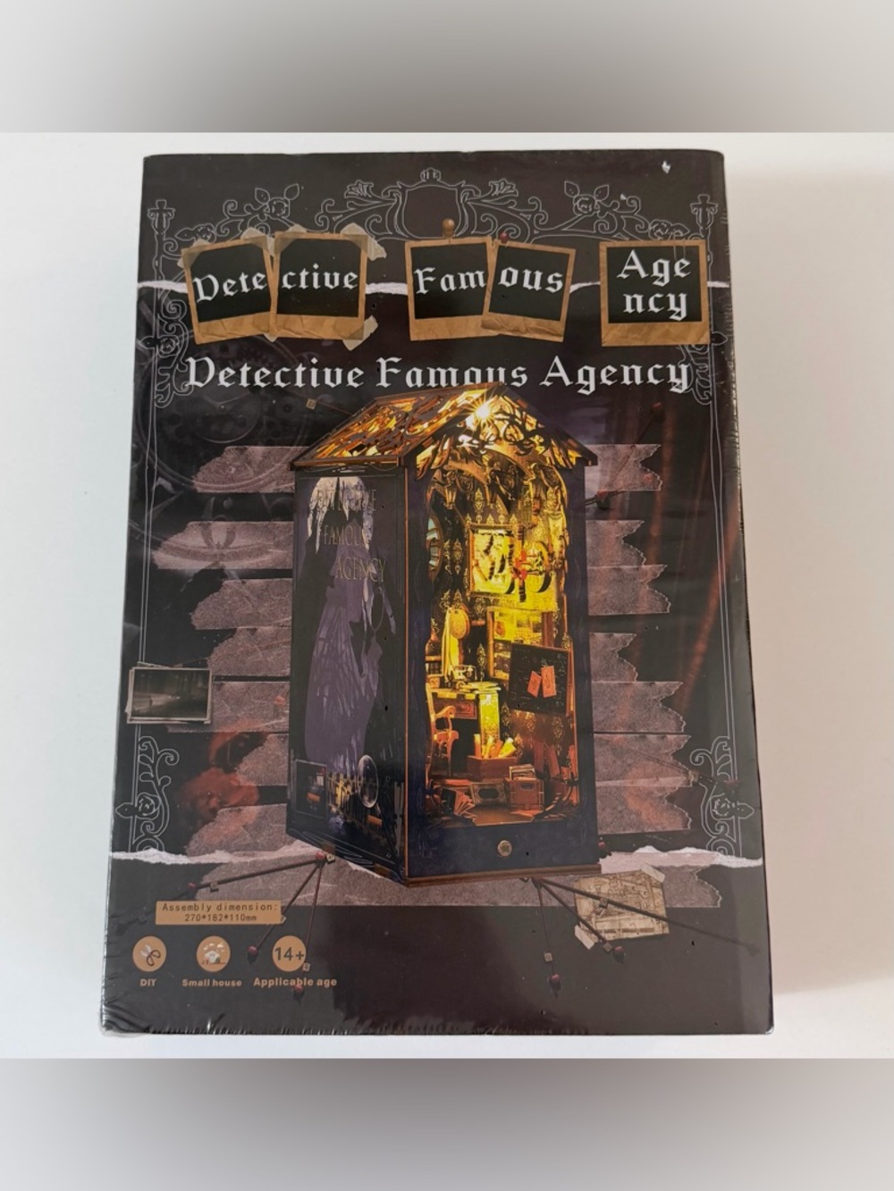 NEW DIY Book Nook Kit 3D Mini Dollhouse Detective Famous Agency Bookend W/ Light